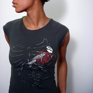 Birdcage Women's Sheer Jersey Cap Sleeve Raglan Asphalt